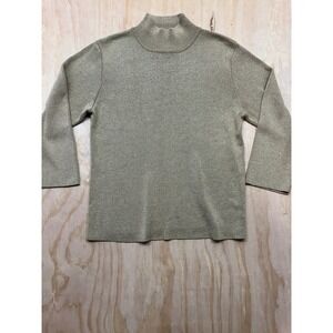 Coldwater Creek Gold Metallic Silk Blend Mock Neck Sweater Womens Medium H18216